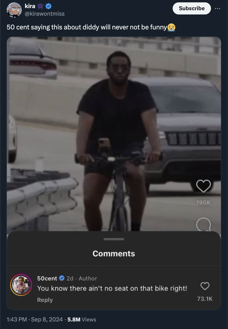 50 cent diddy bile insta comment - kira 50 cent saying this about diddy will never not be funny Subscribe 50cent 2d Author You know there ain't no seat on that bike right! 5.8M Views